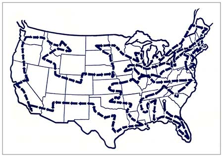 Picture of the Route Map for the 1936 Million Dollar Rexall Streamlined Train